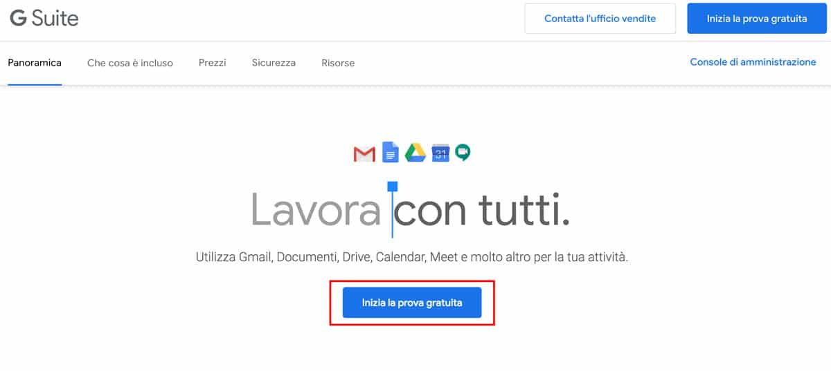 Il sito web di G Suite: ottimo posto per creare un indirizzo email aziendale