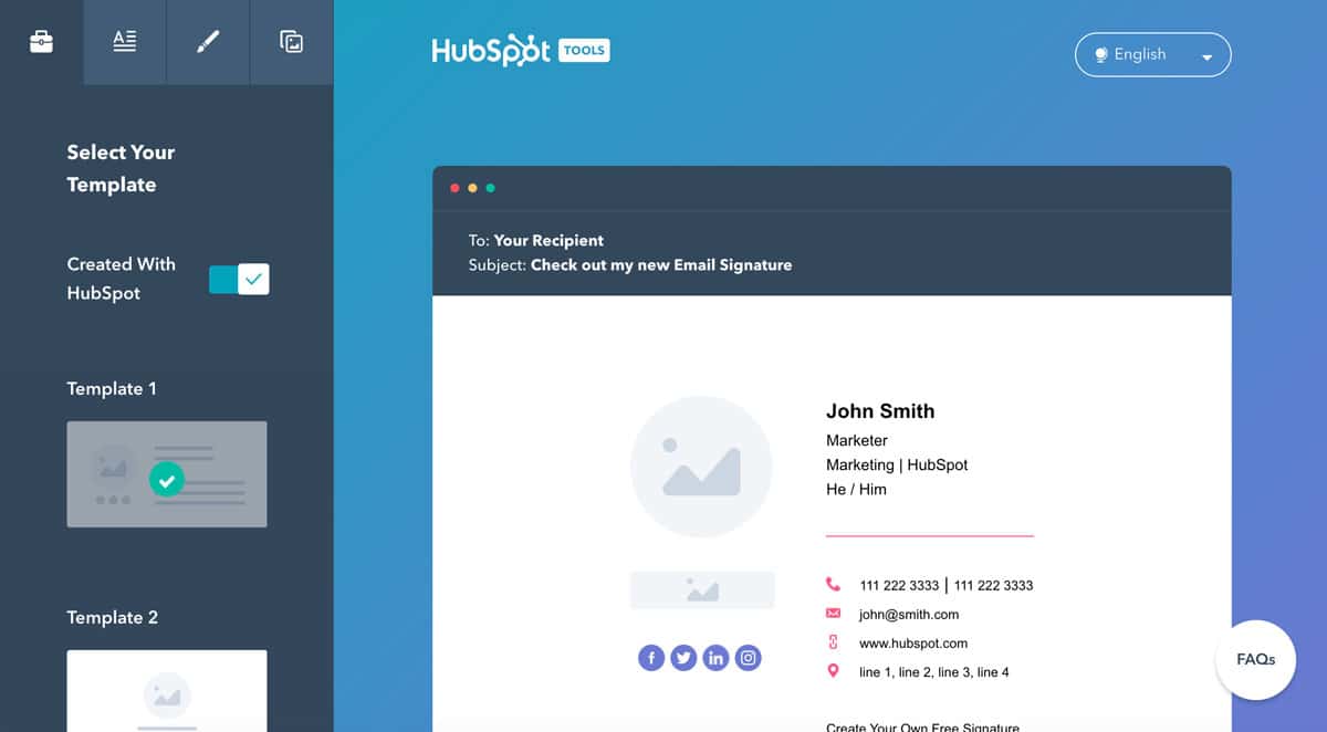 Il generatore di firma e-mail di Hubspot
