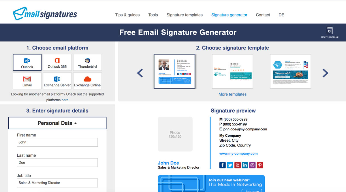 Mail signatures, tool per generare firme email