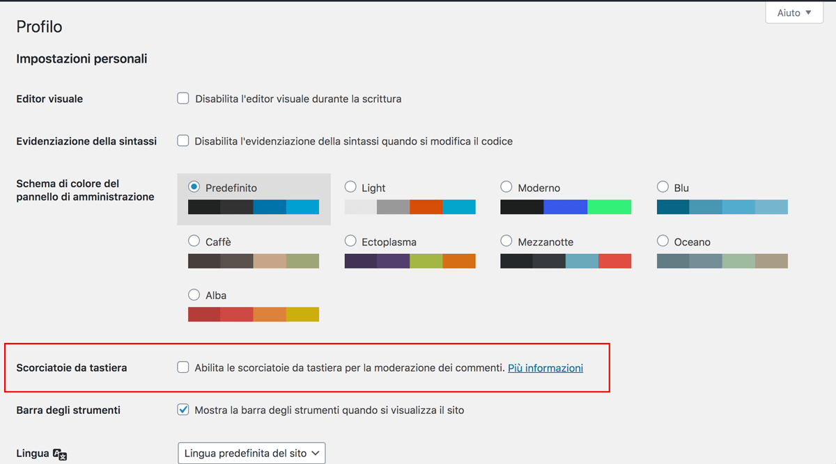 shortcuts wordpress per i commenti