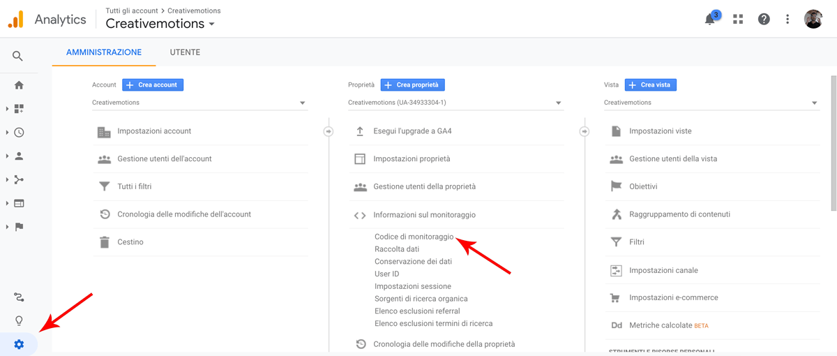 come trovare il codice di monitoraggio in Google Analytics