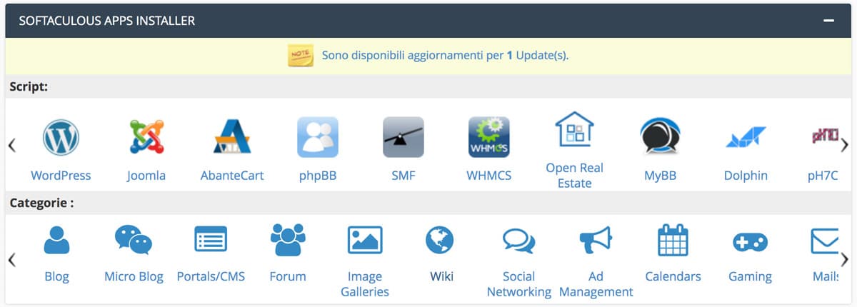 Softaculous di cPanel per installare WordPress