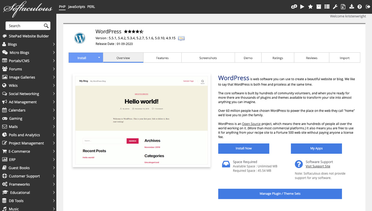 installazione wordpress softaculous