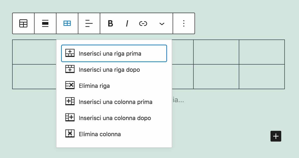 Aggiungi e rimuovi righe e colonne alla tabella WordPress