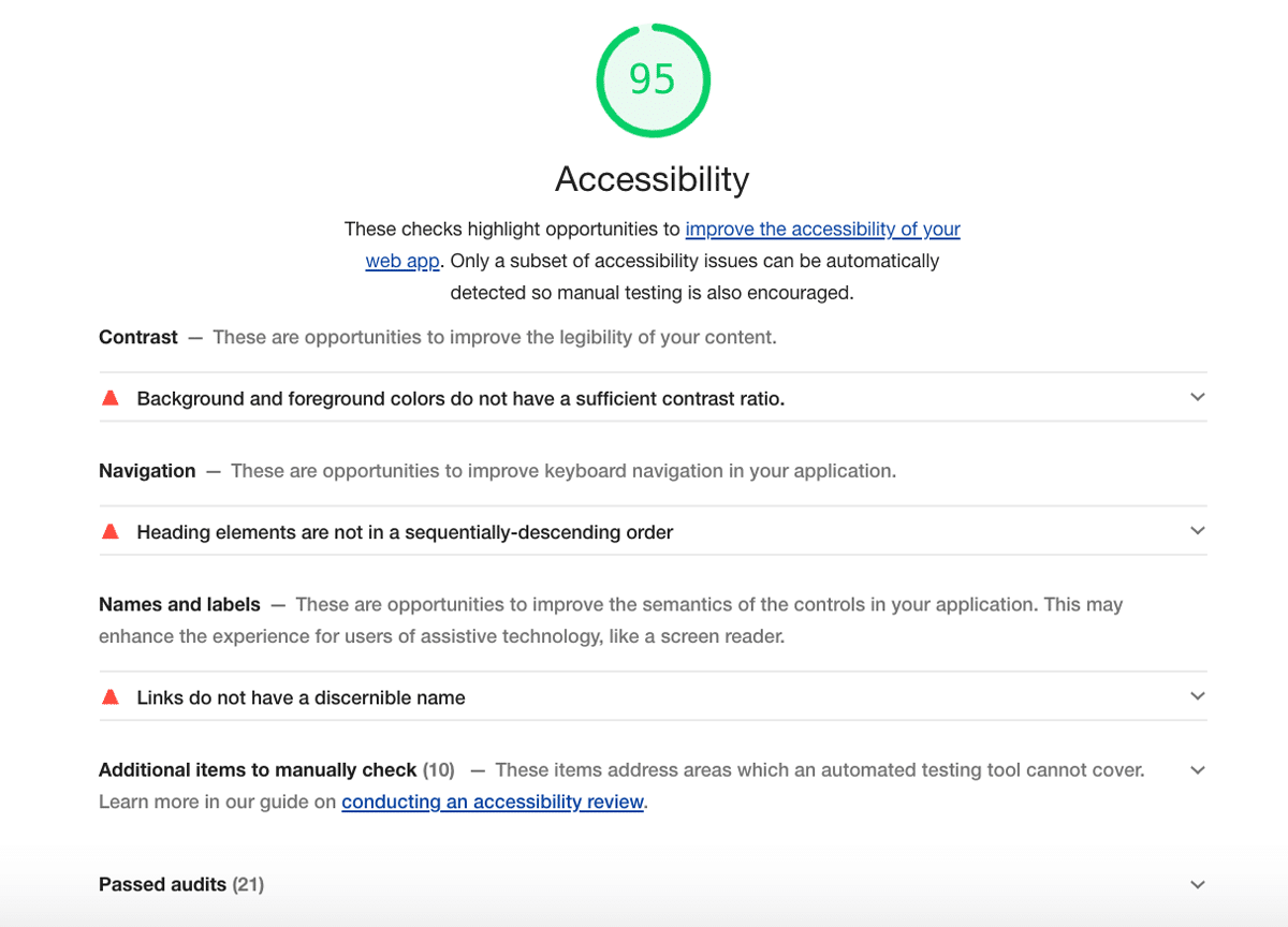 panoramica sull'accessibilità di Google LightHouse
