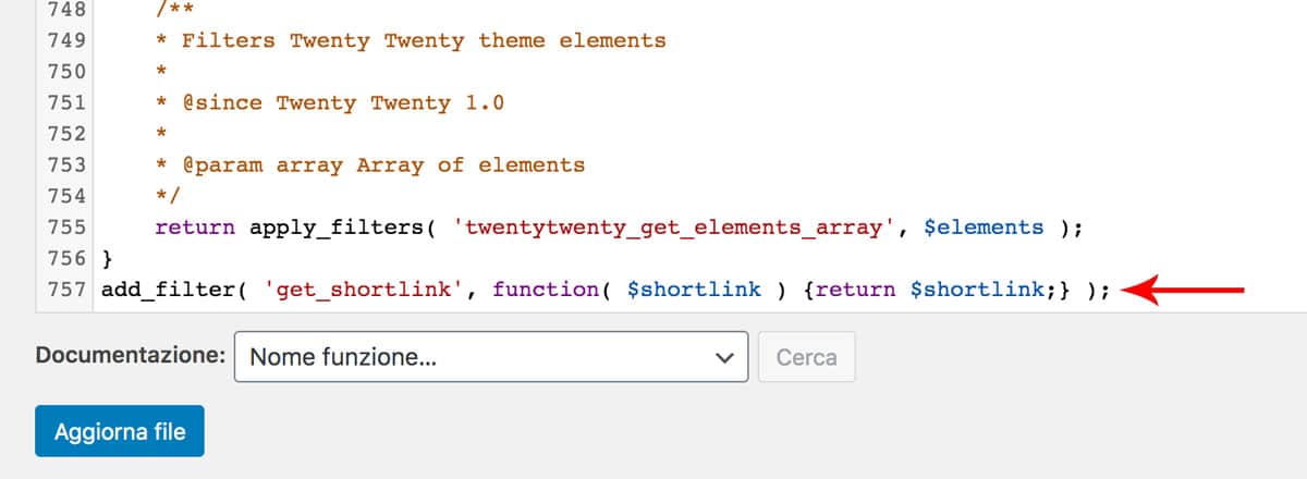 Come trovare functions.php e aggiungere lo snippet per gli shortlink in WordPress