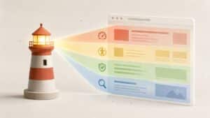 Pagina web analizzata da un fascio diagnostico che rappresenta Google Lighthouse