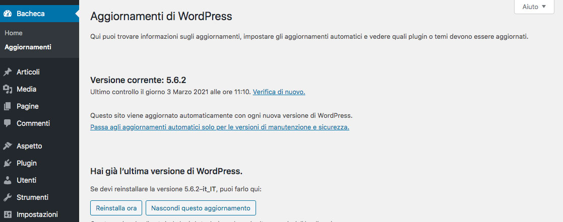 La funzione di aggiornamento automatico di WordPress, introdotta nella versione 5.6.