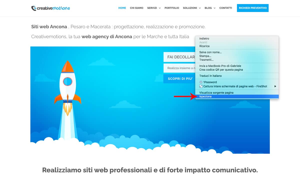 Accesso alla console Inspect Element di Chrome. 