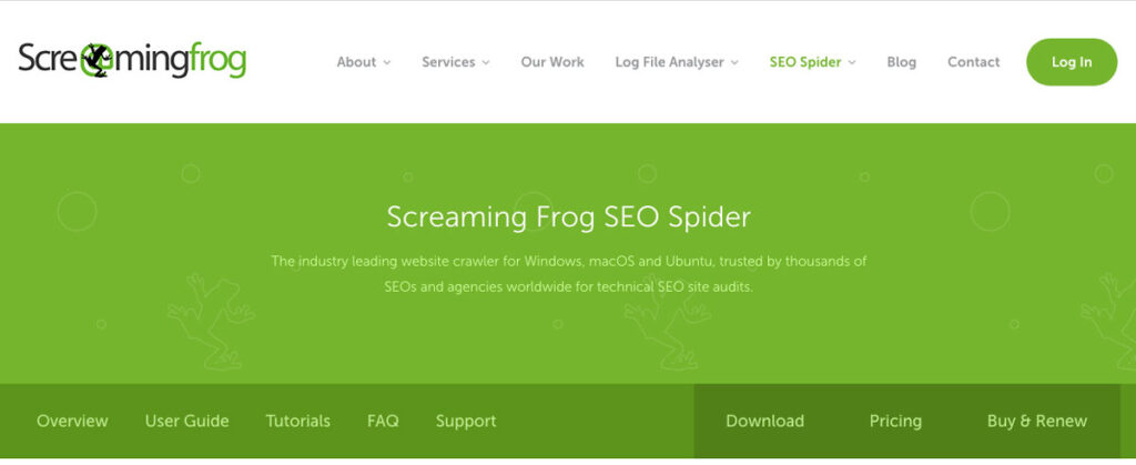 La homepage del sito web di Screaming Frog.