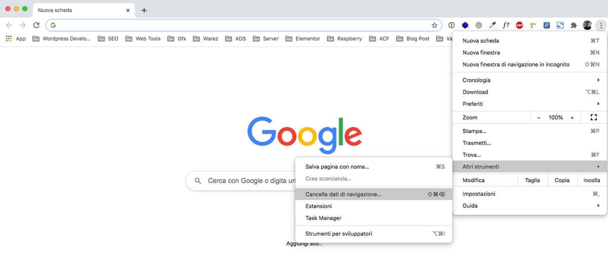 Risolvi l'avviso di contenuto misto di WordPress svuotando la cache di Chrome.