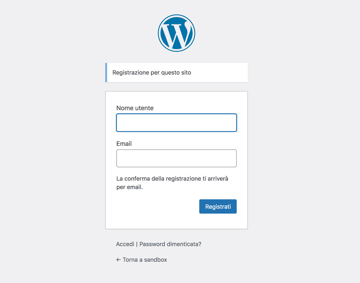 Il Modulo di registrazione utente WordPress.