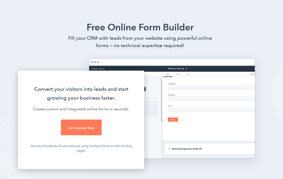 Online form builder di Hubspot