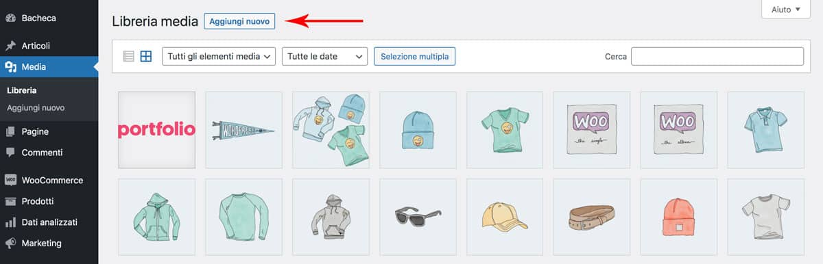 Aggiungi nuovo file multimediale a WordPress