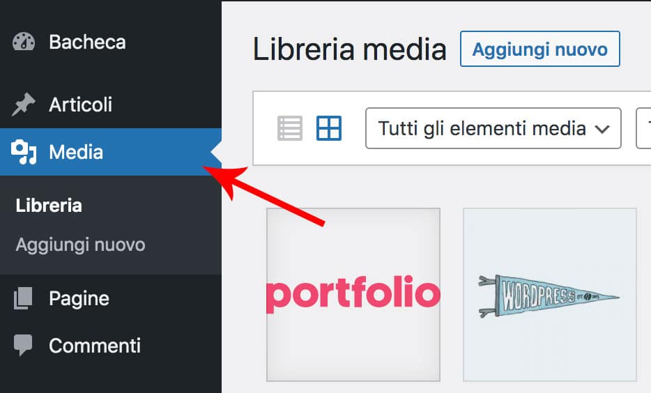 la libreria multimediale di WordPress