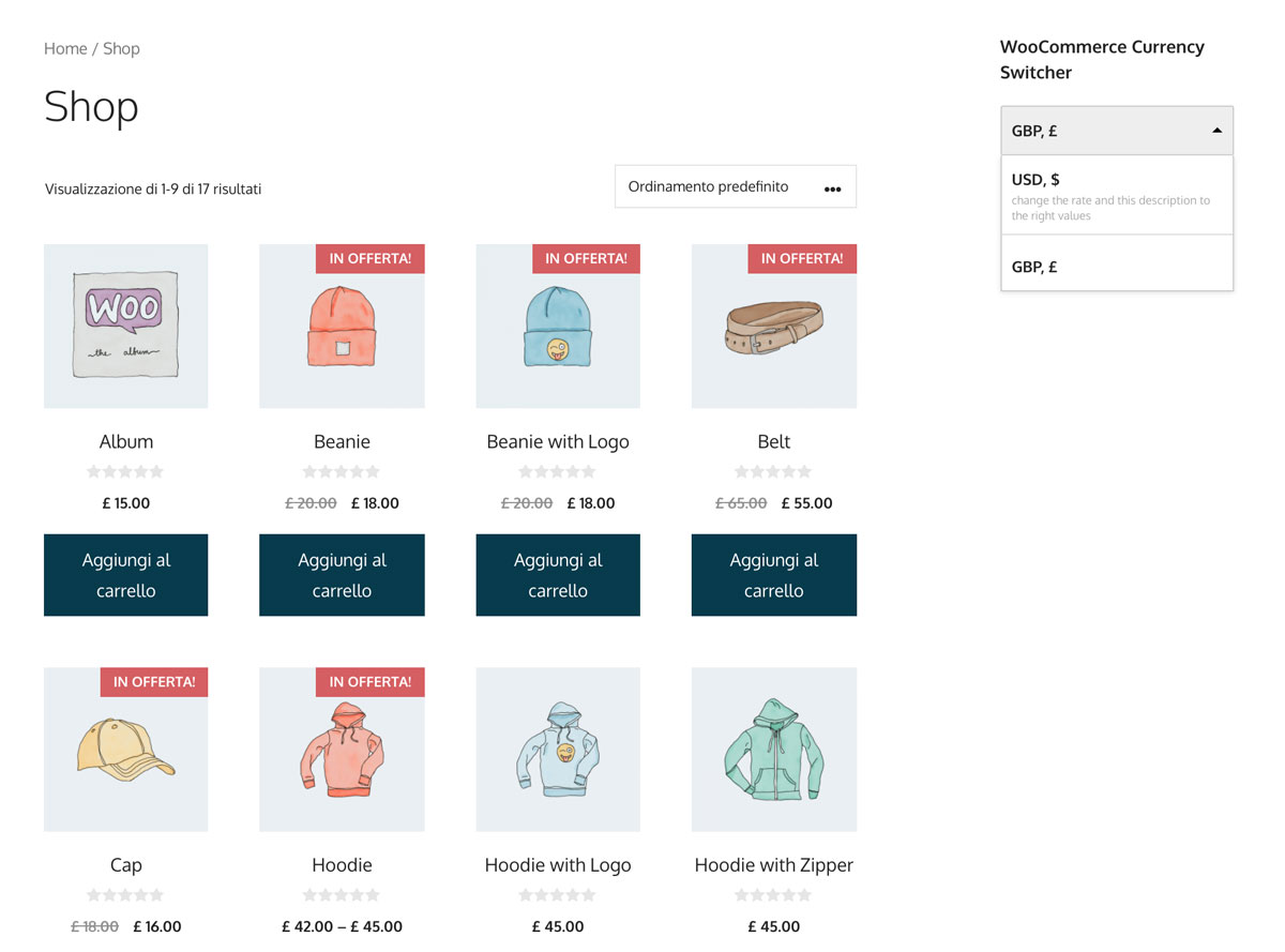 lo swtcher cambia valuta in woocommerce
