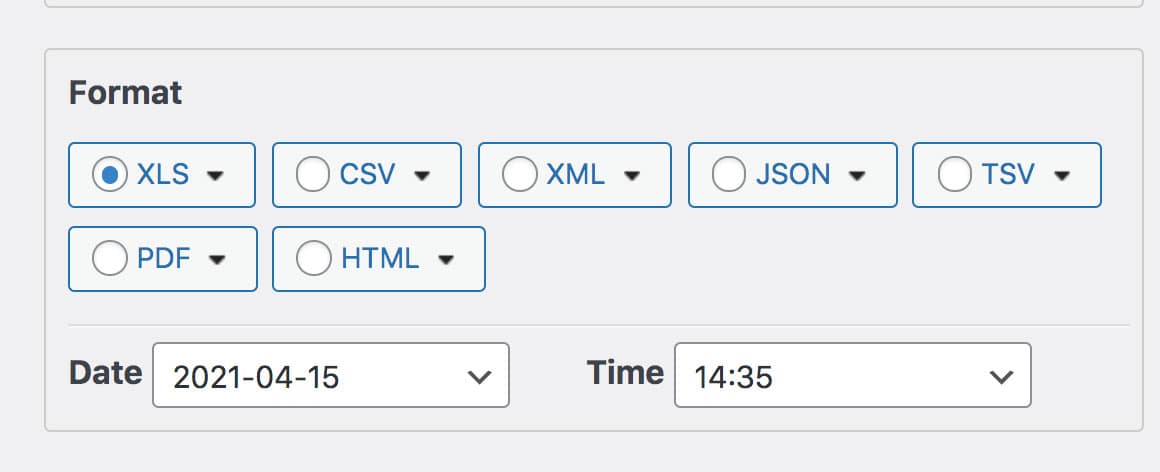 la scelta del formato di esportazione degli ordini di WooCommerce