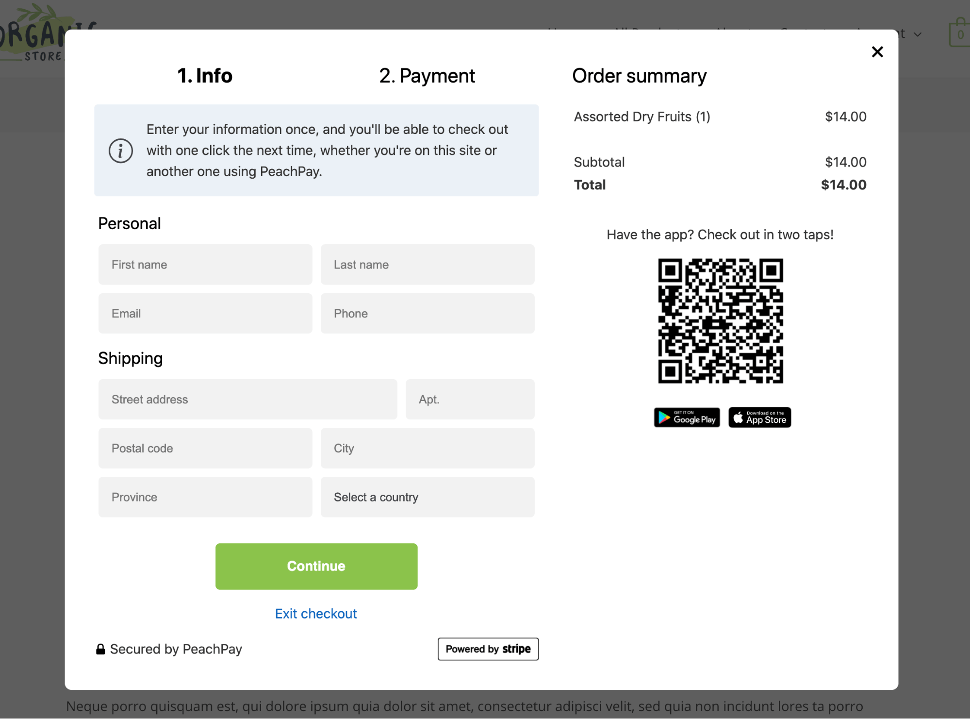 Il modulo di pagamento per gli utenti PeachPay