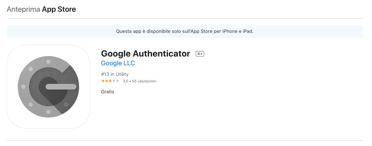 L'app Google Authenticator 2FA.