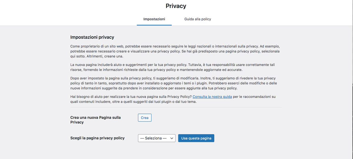 La schermata delle impostazioni sulla privacy.