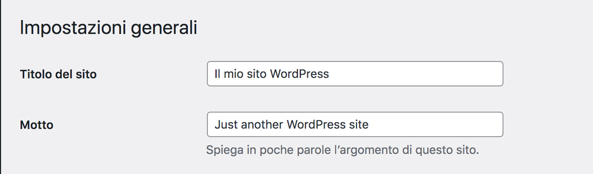 La schermata delle impostazioni generali di WordPress 1.