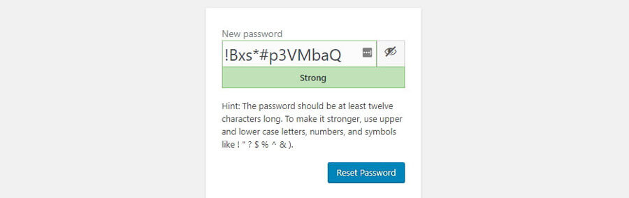 La nuova password suggerita da WordPress