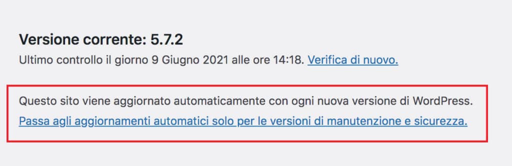 La funzione di aggiornamento automatico di WordPress.