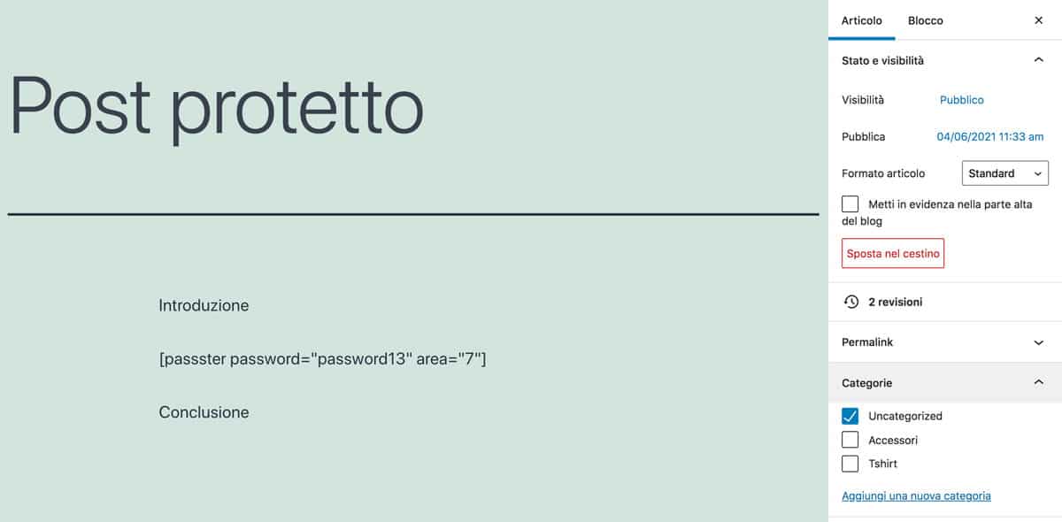 lo shortcode per proteggere parte del contenuto