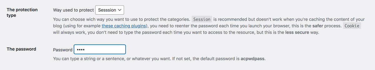 pagina di protezione con password in wordpress - sessione e password