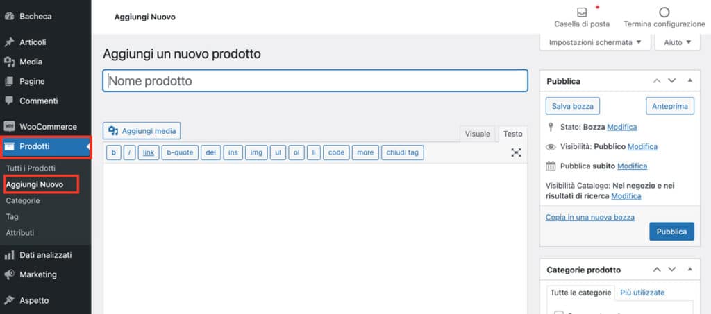 Aggiunta del prodotto WooCommerce