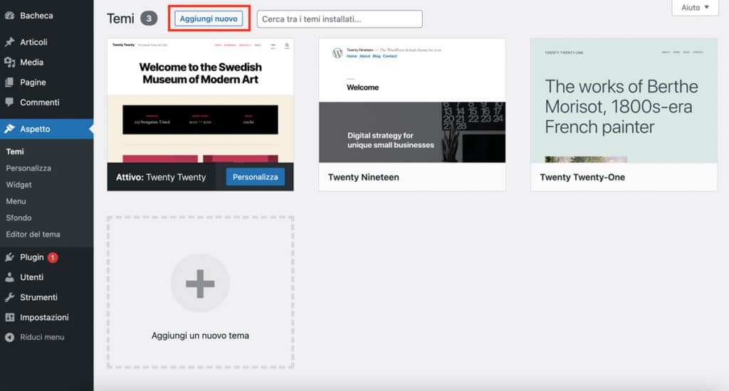 Aggiunta di un nuovo tema a WordPress
