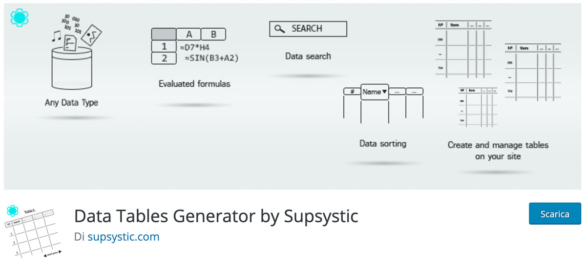 migliori plugin per tabelle wordpress - Data Tables Generator by Supsystic