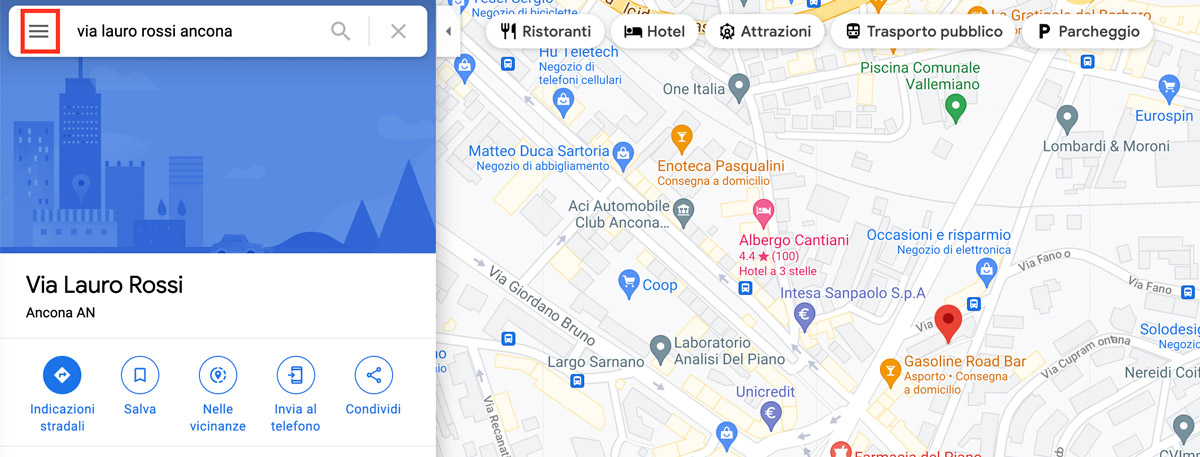 L'icona del menu in Google Maps.