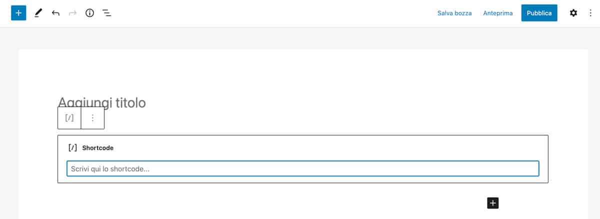 Il blocco shortcode di WordPress.
