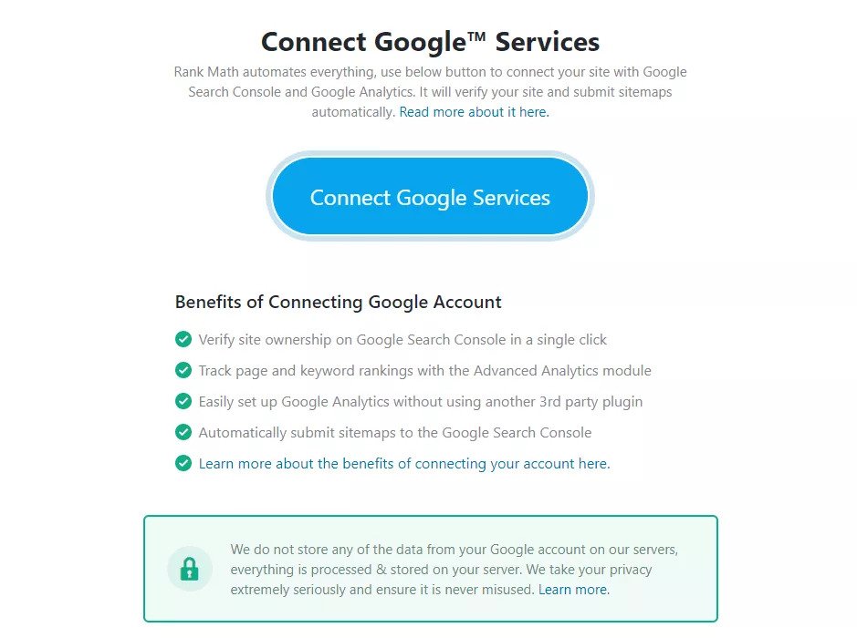 Connettiti ai servizi Google tramite RankMath