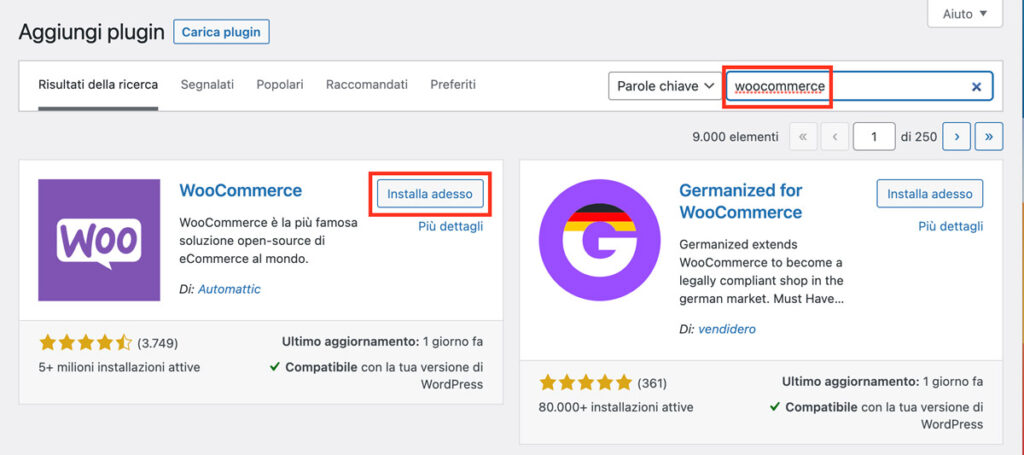 Installazione di WooCommerce in WordPress 