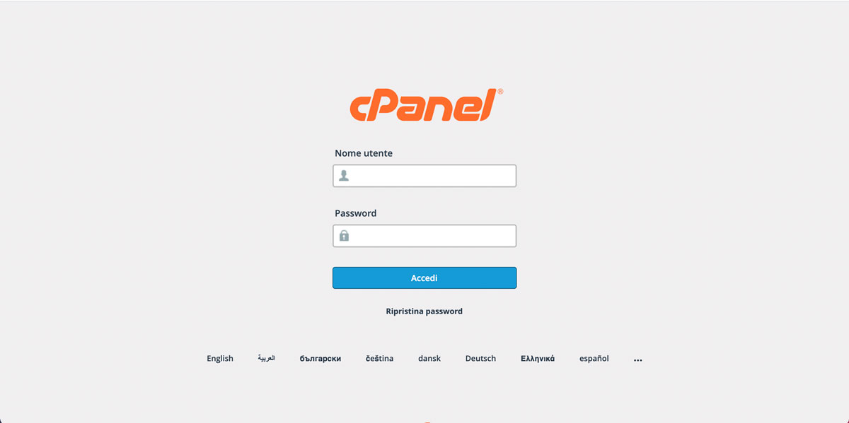 La pagina di accesso di cPanel.