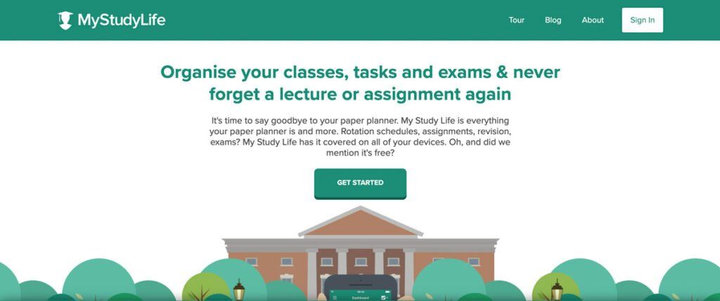 La homepage di una delle migliori app di calendario, My Study Life.
