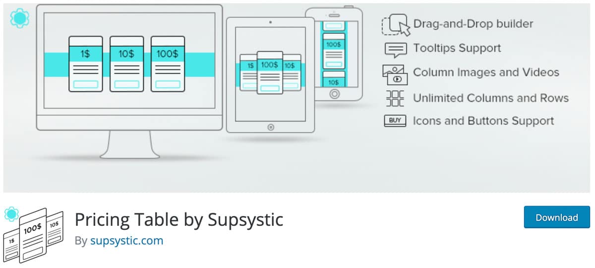 plugin di tabelle per wordpress - Pricing Table by Supsystic