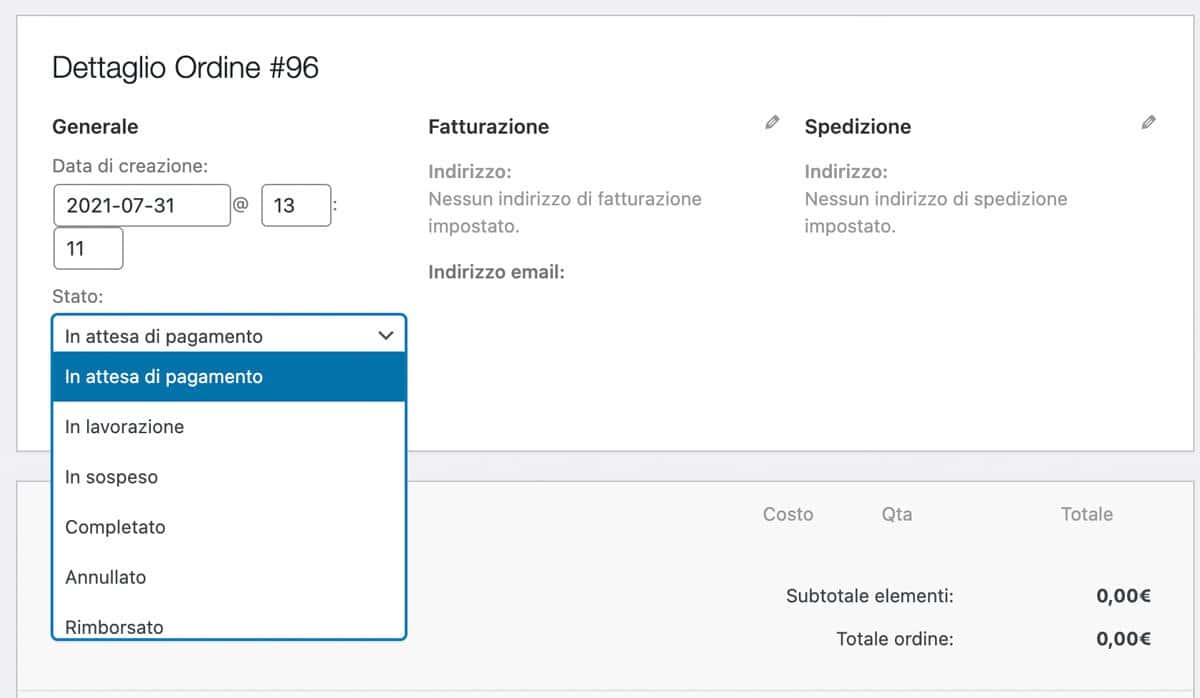 Visualizzare stato degli ordini in WooCommeece