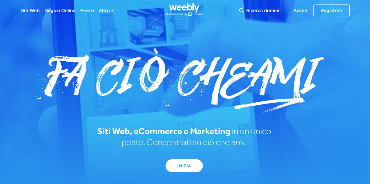 La homepage di Weebly, una delle piattaforme per creare un sito web gratis