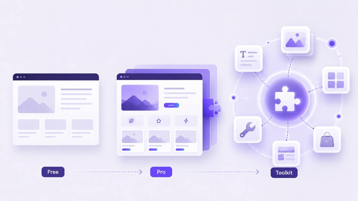 Astra Theme per WordPress: recensione, prezzi, Pro e alternative 1 Schema visuale dei tre livelli dell'ecosistema Astra: tema gratuito, Astra Pro Addon e Toolkit