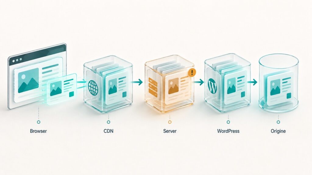 Come svuotare la cache: browser, PC, Android e iPhone 2 Livelli di cache tra browser, CDN, server e WordPress che possono servire una copia obsoleta