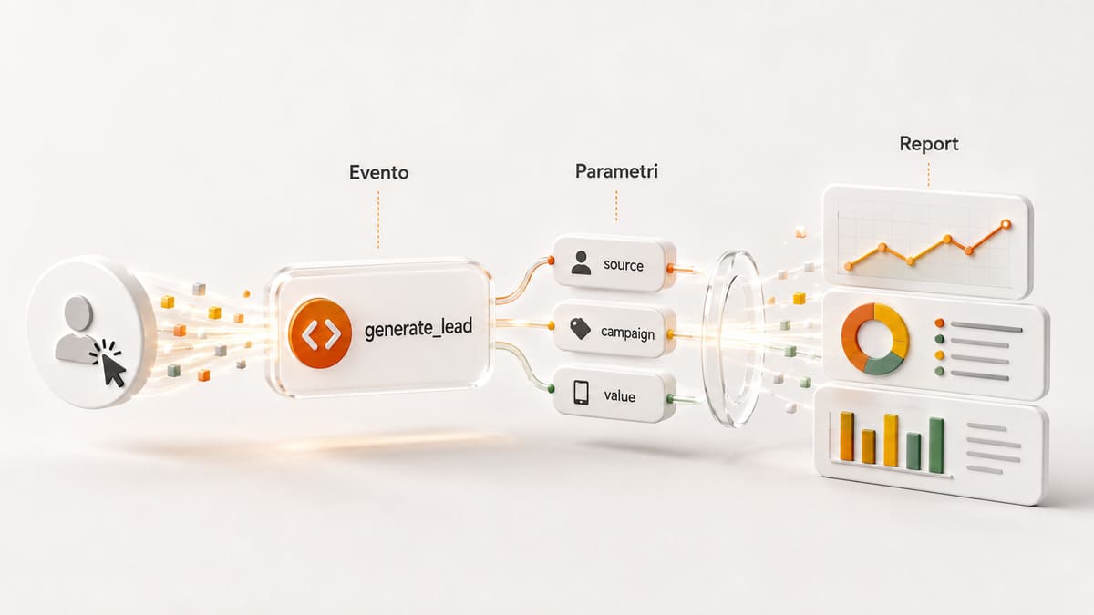 Google Analytics 4 (GA4): cos’è, come funziona e come usarlo 1 Modello dati Google Analytics 4 da evento e parametri fino ai report