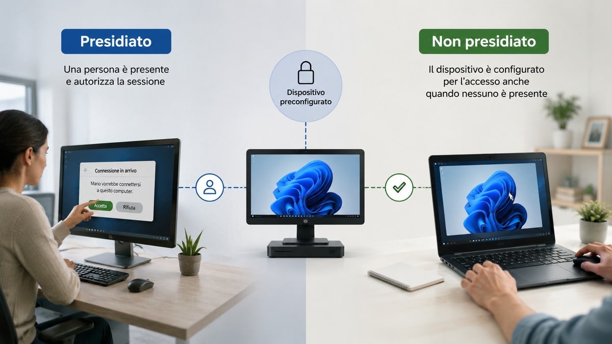 I 10 migliori software e app di Remote Desktop per accedere a un PC da remoto 1 Differenza tra accesso Remote Desktop presidiato e non presidiato