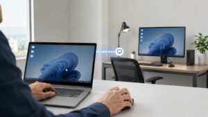 Computer portatile utilizzato per controllare a distanza una postazione desktop tramite Remote Desktop