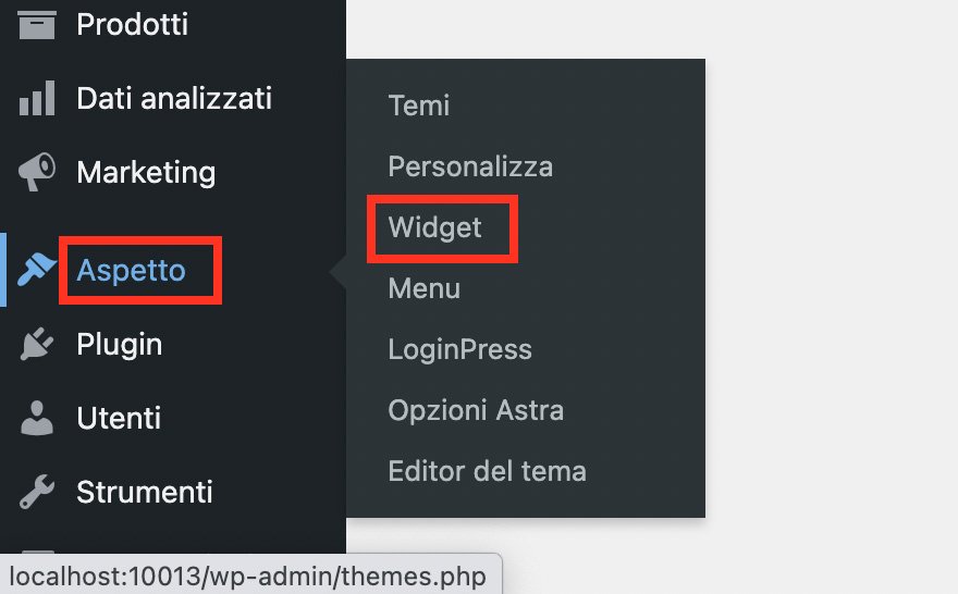 La voce di menu "Widget" nella dashboard di WordPress.