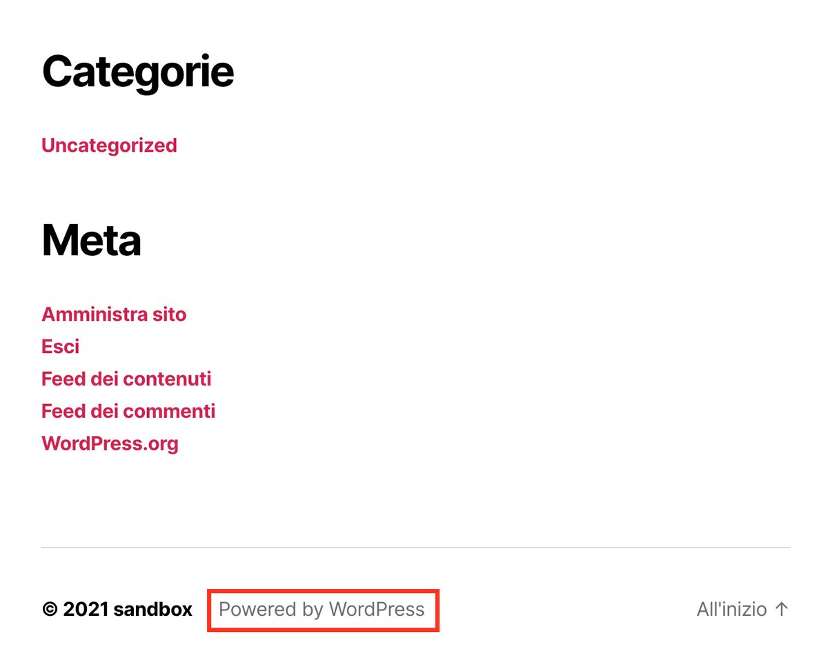 Il credito nel footer "Powered by WordPress"