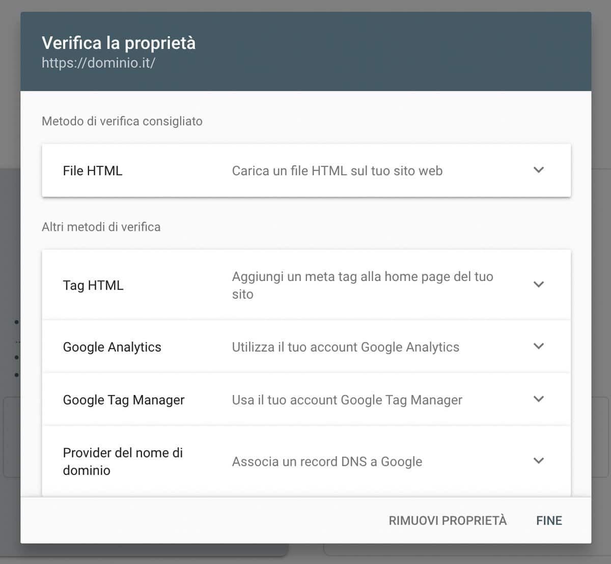 aggiungi il sito WordPress a Google Search Console - vari metodi di verifica