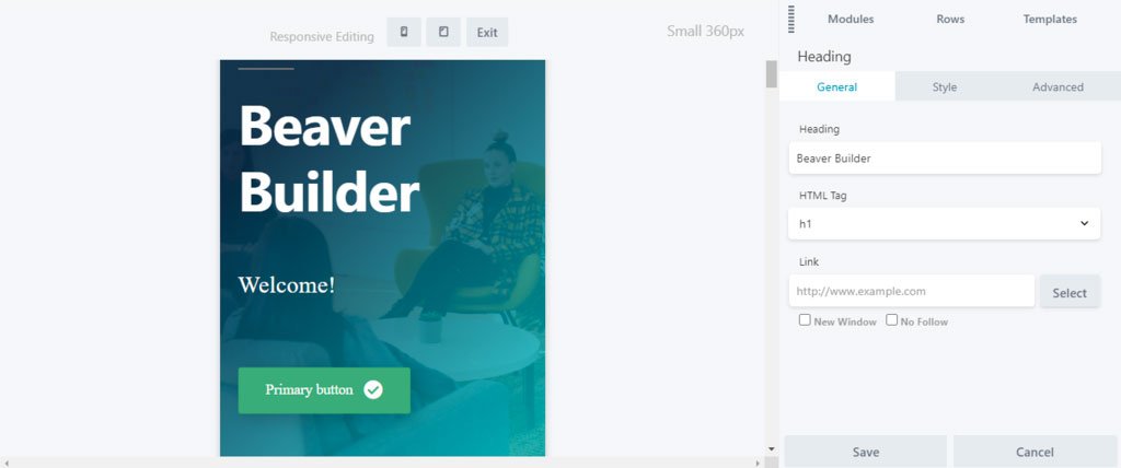 La modalità di modifica responsive di Beaver Builder